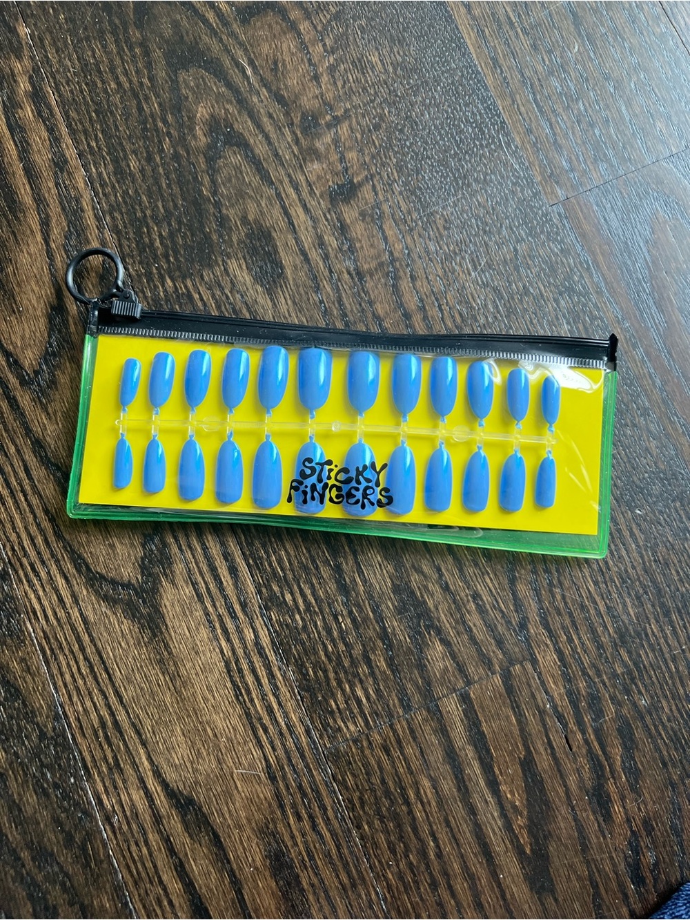 Sticky Fingers Iridescent Blue Press-On Nail Set in Clear Zip Pouch Hand Painted - Picture 3 of 4